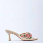 Fast Wear Beige Floral Embroidered Heel Sandals