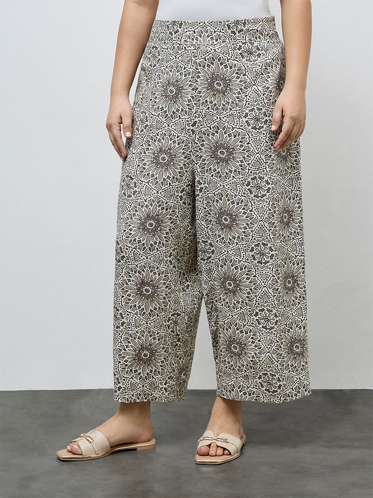 Fast Wear Taupe Floral Design Pants
