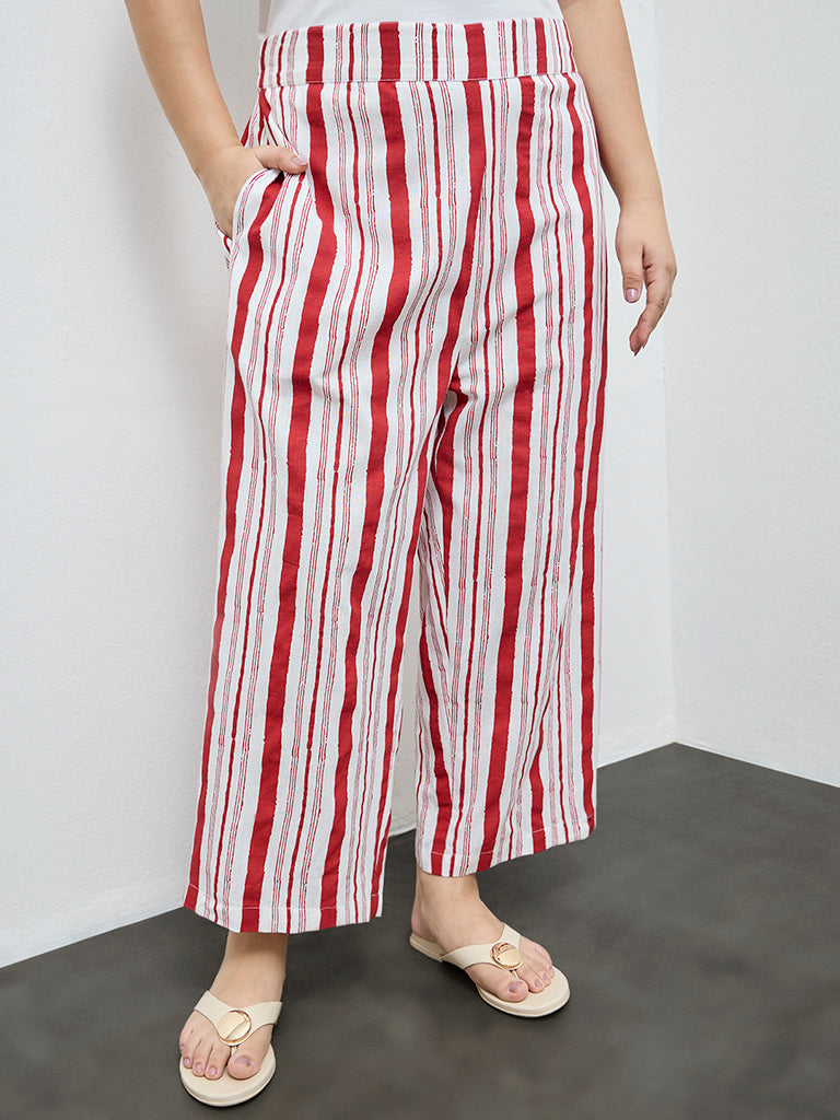 Fast Wear Red Striped Cotton-Blend Pants