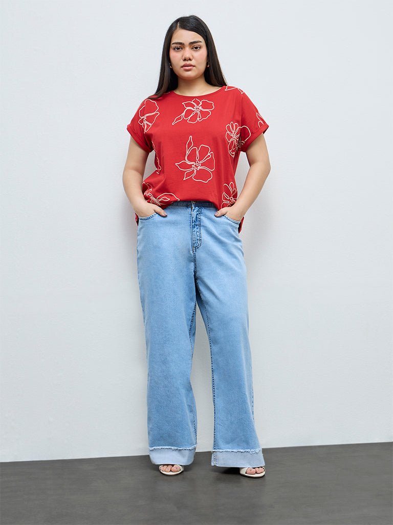 Fast Wear Light Blue Washed High-Rise Jeans
