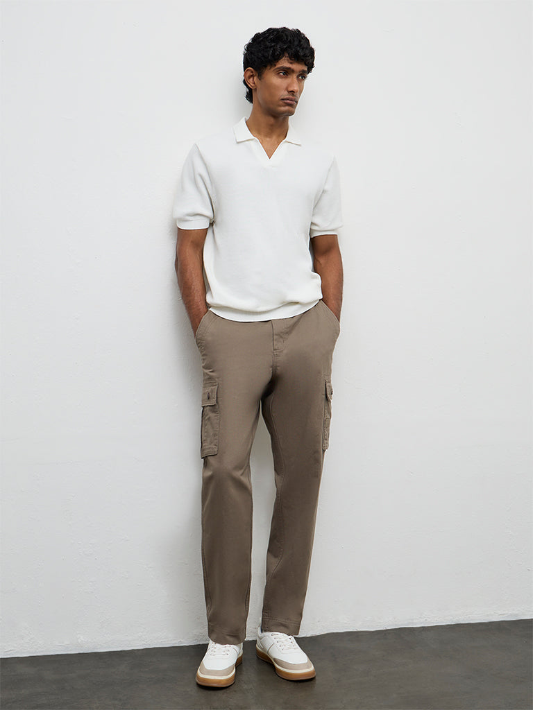 Fast Wear Dark Taupe Relaxed-Fit Mid-Rise Cotton Cargo Pants