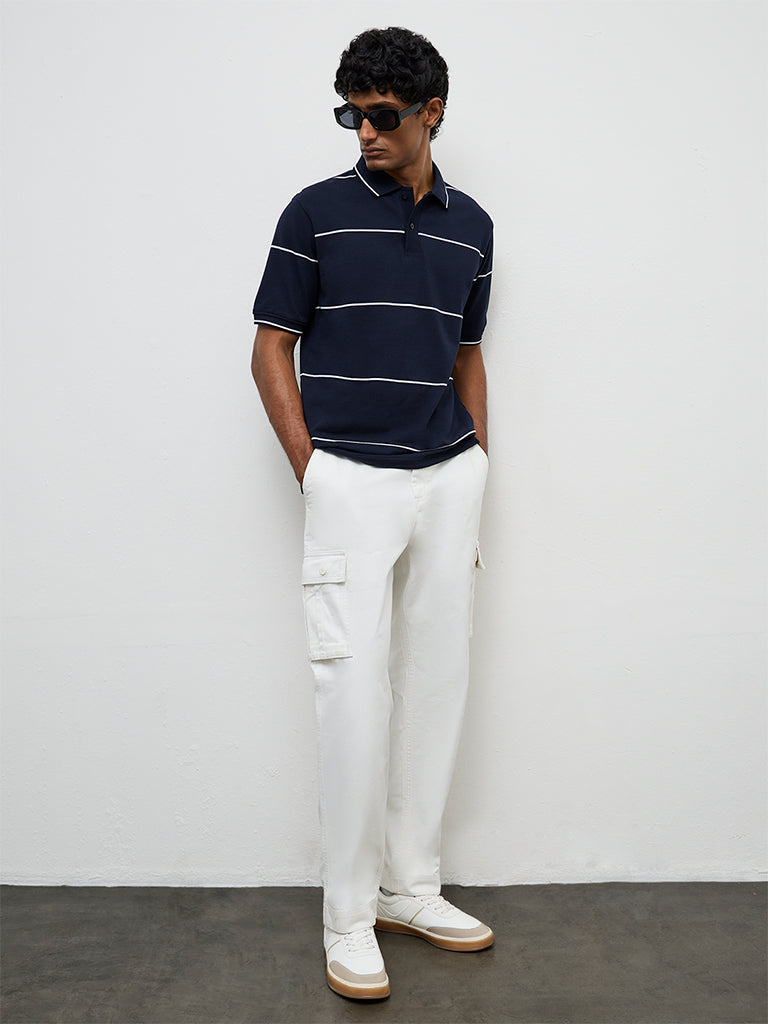 Fast Wear Off-White Relaxed-Fit Mid-Rise Cotton Cargo Pants
