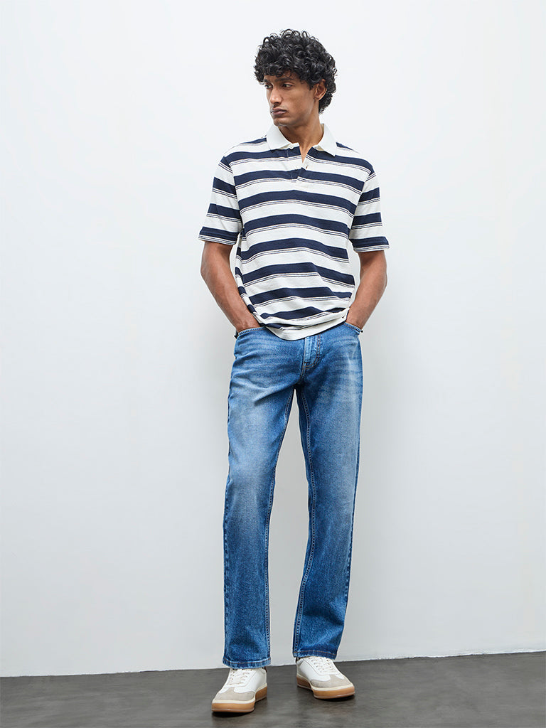 Fast Wear Dark Blue Relaxed-Fit Mid-Rise Jeans