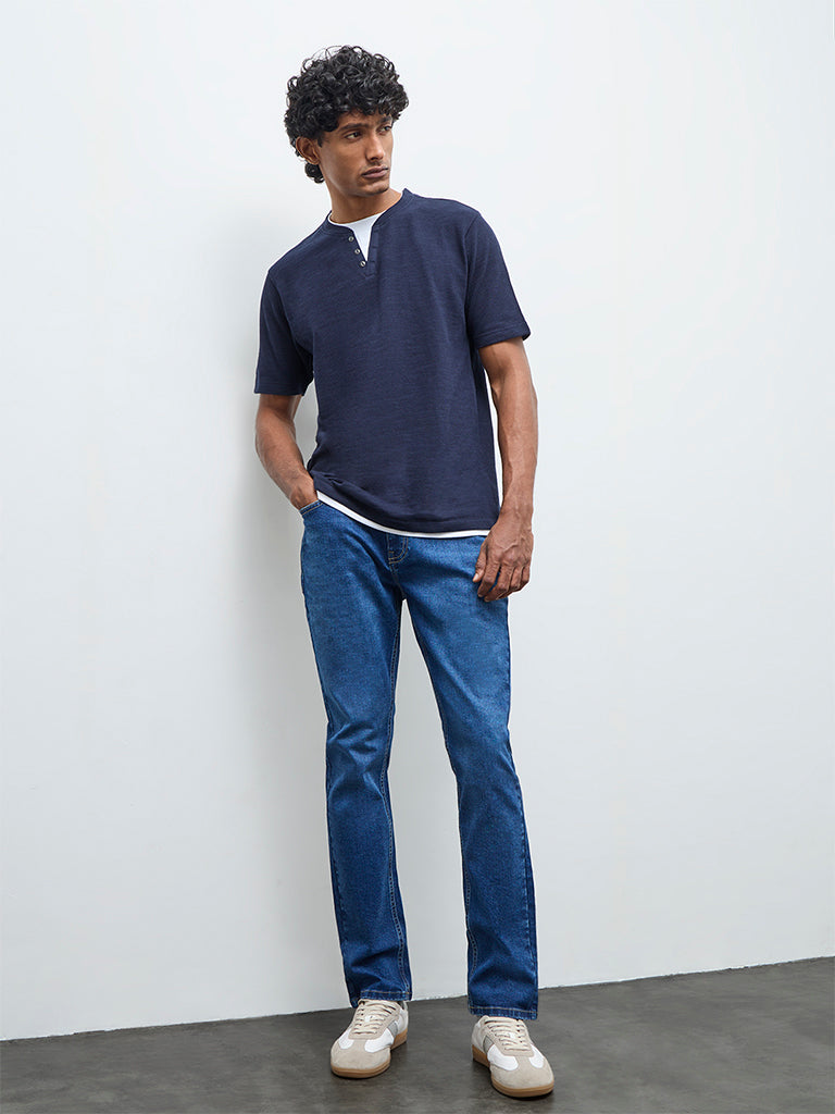 Fast Wear Blue Relaxed-Fit Mid-Rise Jeans