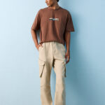 Fast Wear Light Beige Relaxed-Fit Mid-Rise Cotton-Blend Cargo Pants