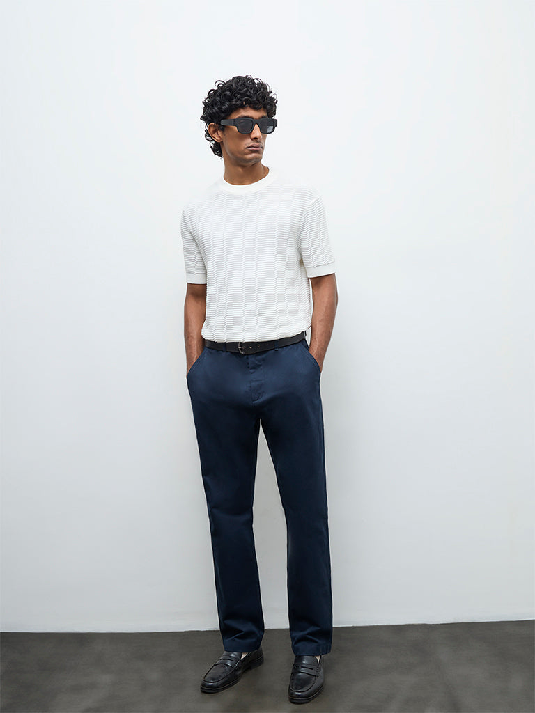 Fast Wear Navy Relaxed-Fit Mid-Rise Cotton Trousers