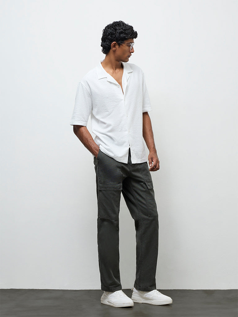 Fast Wear Dark Teal Relaxed Fit Mid-Rise Cotton-Blend Pants