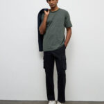 Fast Wear Black Relaxed-Fit Mid-Rise Cotton Cargo Pants