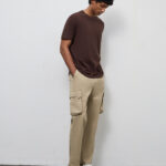 Fast Wear Taupe Relaxed-Fit Mid-Rise Cotton Cargo Pants
