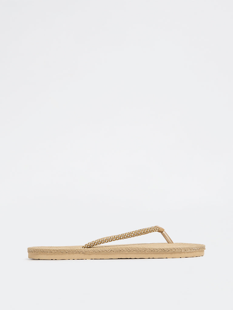 Fast Wear Taupe Textured Embellished Slides