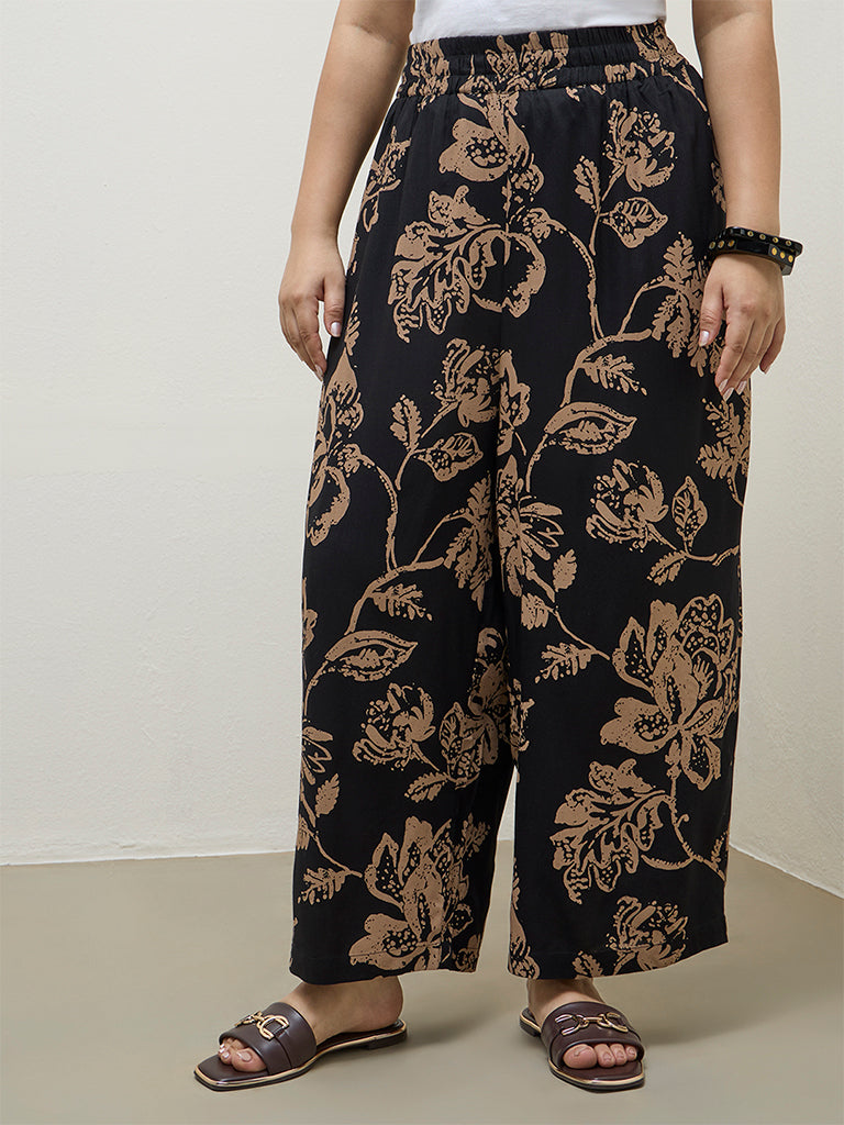 Fast Wear Black Floral Pattern Palazzos