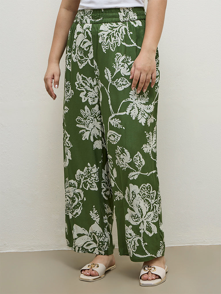 Fast Wear Green Floral Pattern Palazzos