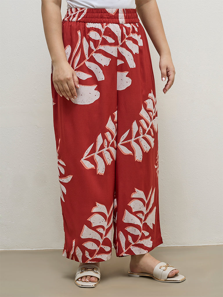 Fast Wear Red Botanical Printed Palazzos