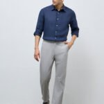Fast Wear Grey Solid Relaxed-Fit Mid-Rise Cotton-Blend Trousers
