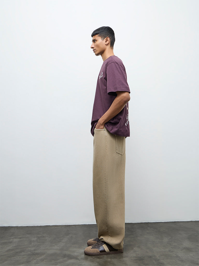 Fast Wear Taupe Relaxed-Fit Mid-Rise Jeans