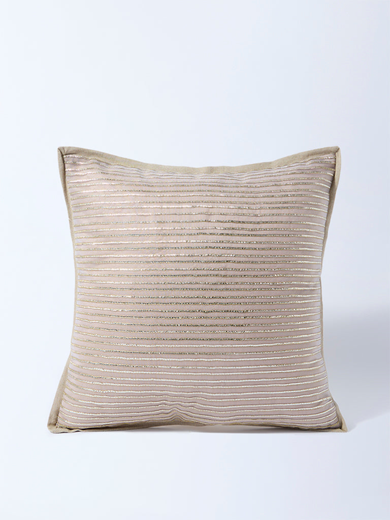 Fast Wear Beige Dori Embroidered Cushion Cover