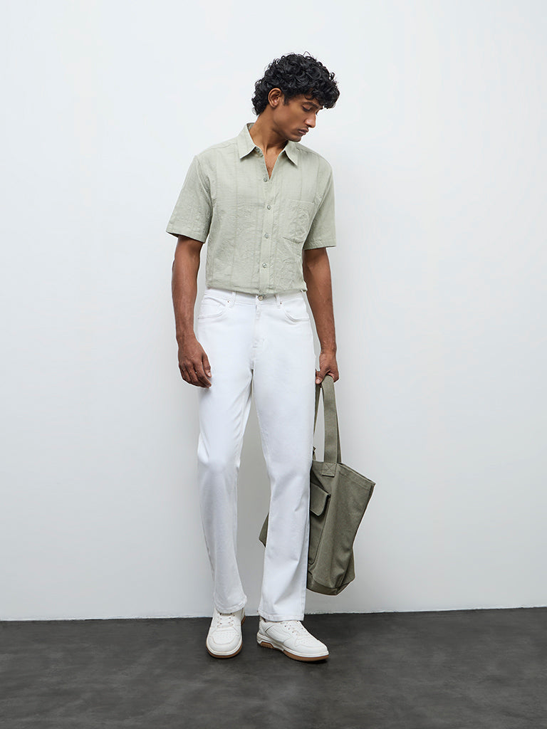 Fast Wear White Relaxed Fit Mid-Rise Jeans