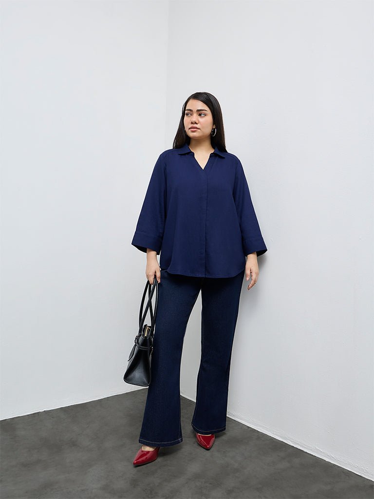 Fast Wear Dark Blue High-Rise Bootcut Jeans
