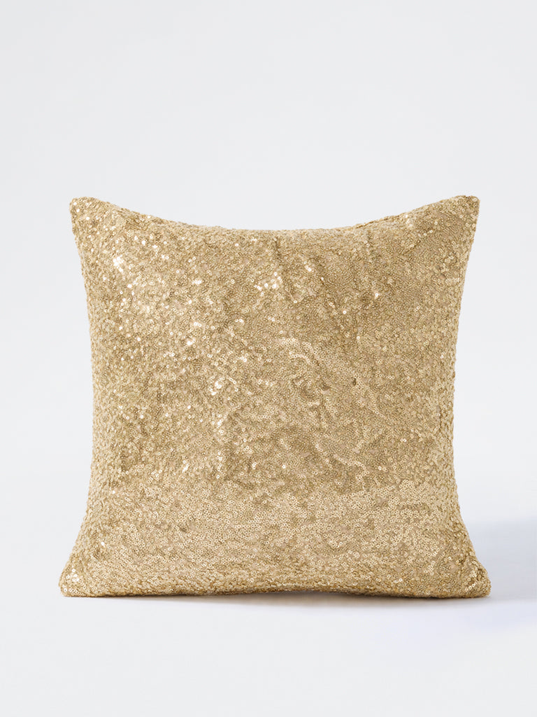 Fast Wear Gold Sequin Embellished Cushion Cover