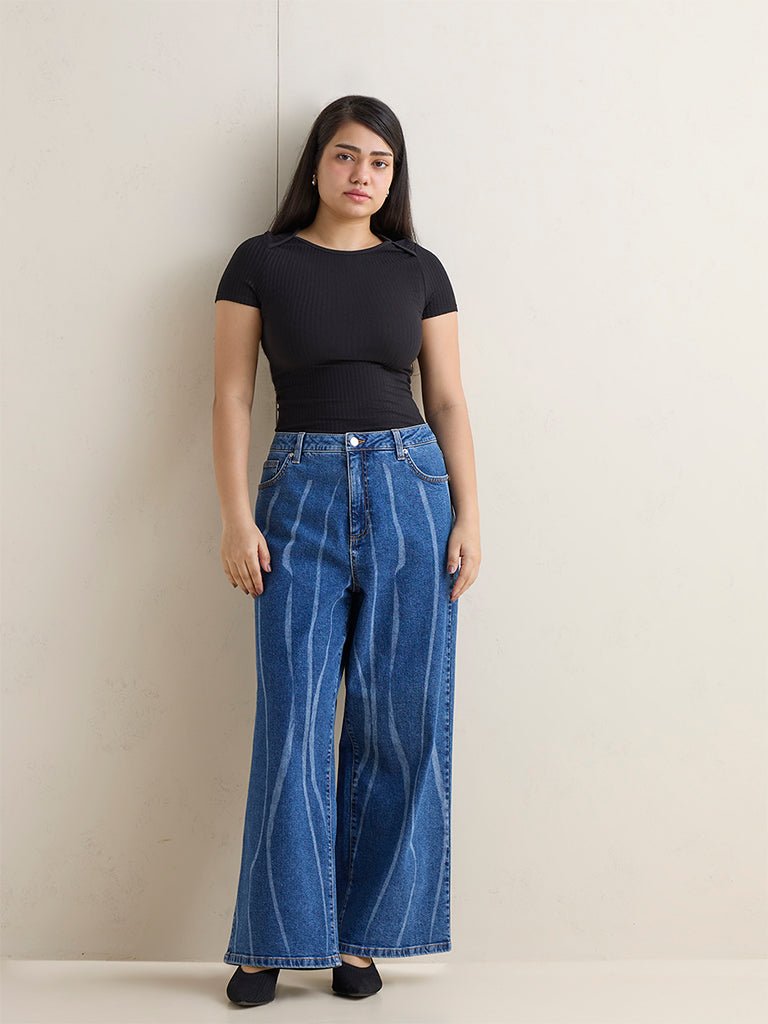 Fast Wear Blue Abstract Printed High-Rise Jeans