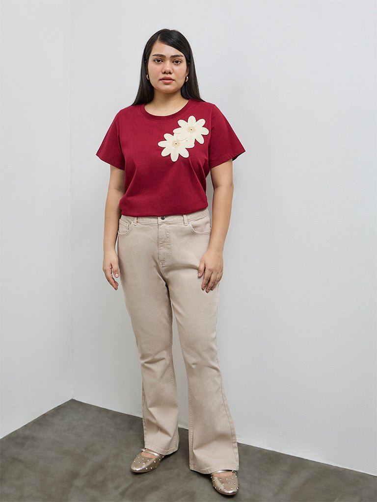 Fast Wear Beige Bootcut High-Rise Jeans