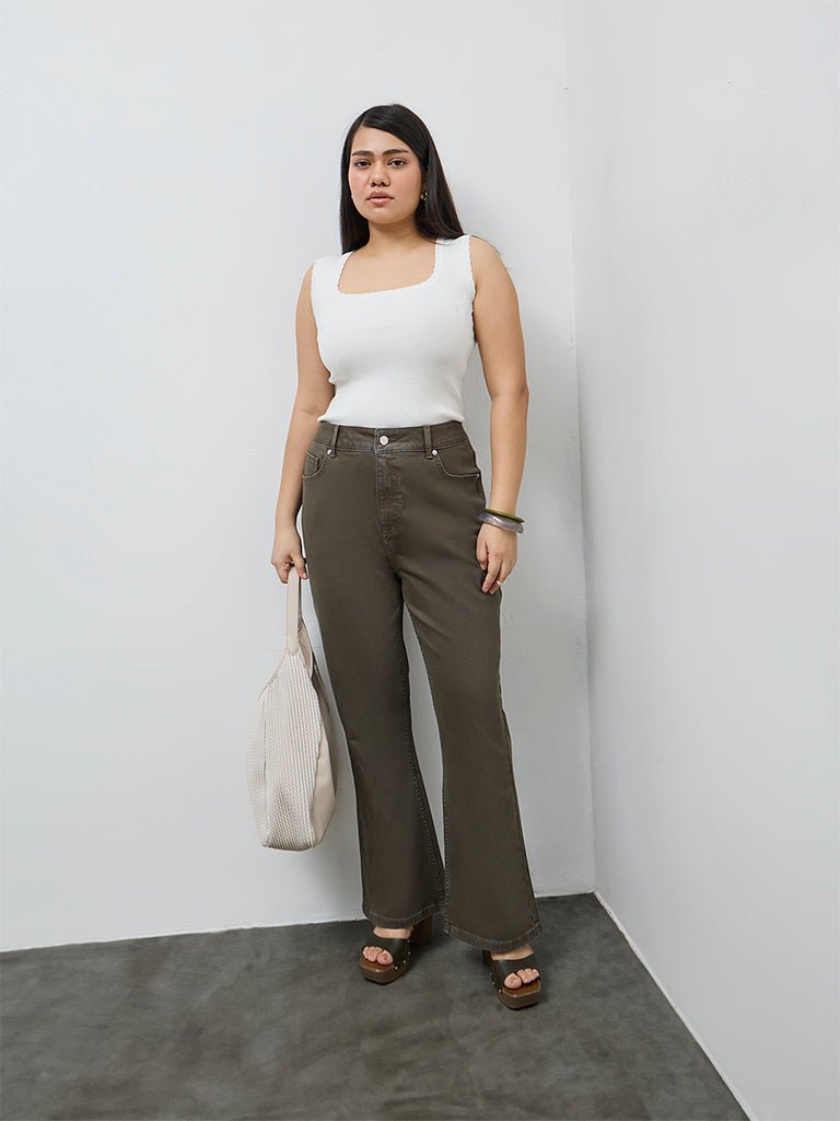 Fast Wear Olive Bootcut High-Rise Jeans