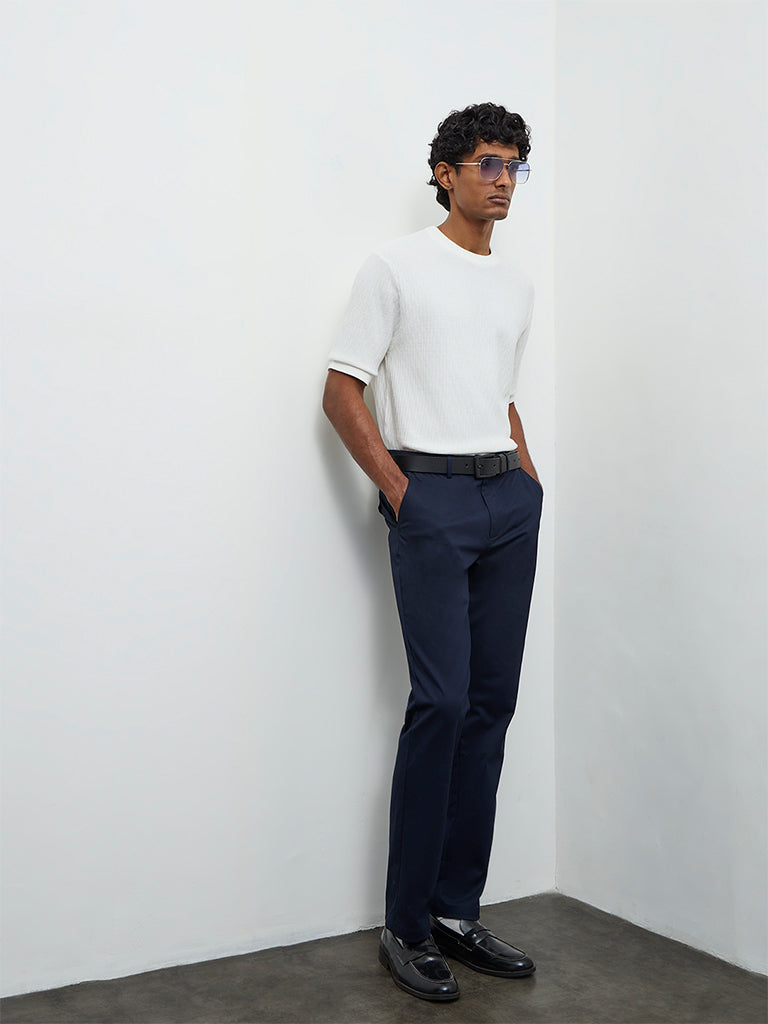 Fast Wear Navy Relaxed-Fit Mid-Rise Cotton-Blend Trousers