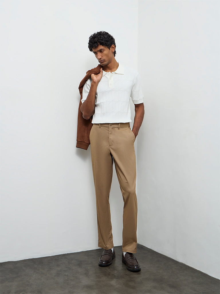 Fast Wear Taupe Relaxed-Fit Mid-Rise Cotton-Blend Trousers