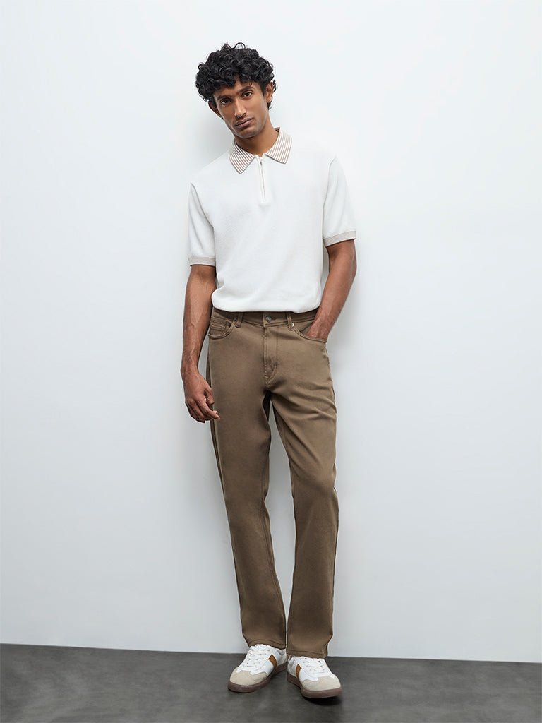 Fast Wear Taupe Relaxed-Fit Mid-Rise Jeans