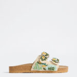 Fast Wear Green Embroidered Dual-Strap Sandals
