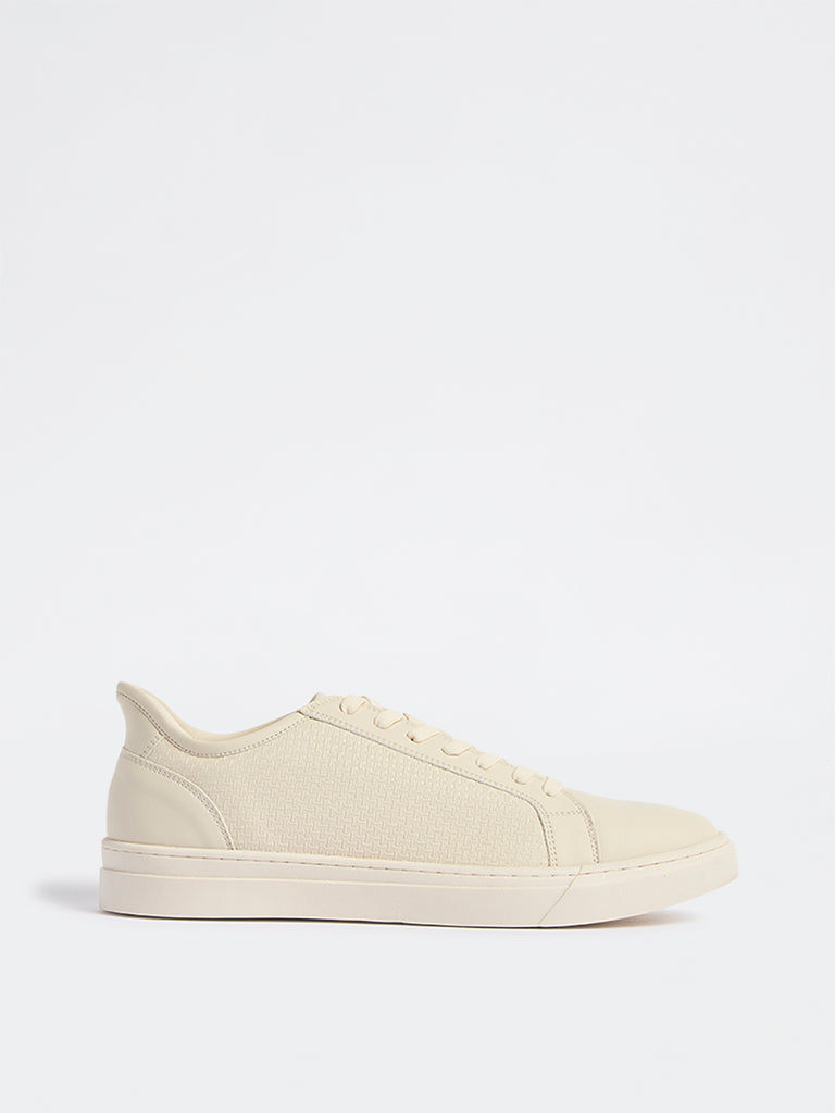 Fast Wear Beige Self-Textured Lace-Up Sneakers