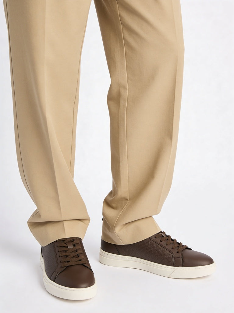 Fast Wear Dark Brown Self-Textured Lace-Up Sneakers
