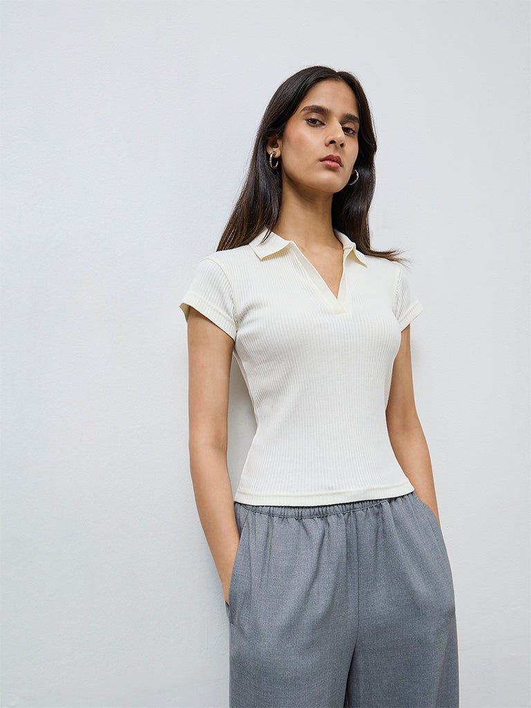 Fast Wear Off-White Ribbed Cotton-Blend T-Shirt