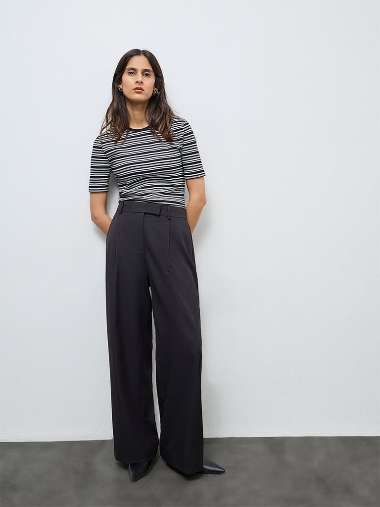 Fast Wear Brown Striped Cotton-Blend T-Shirt