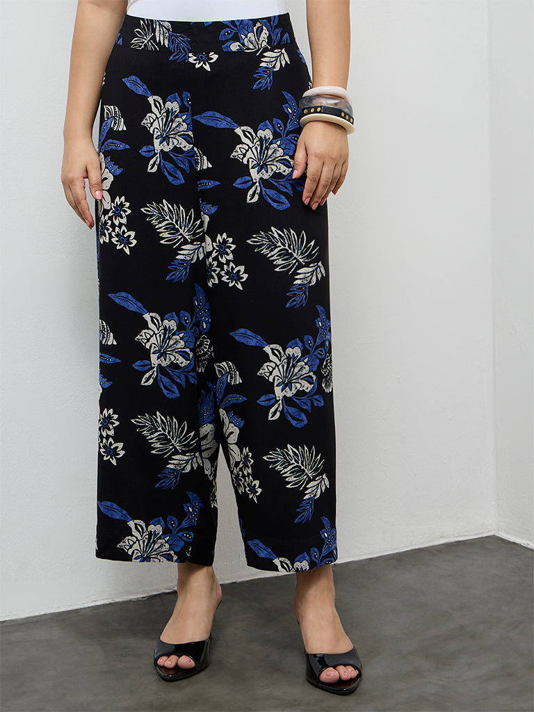 Fast Wear Black Floral Printed Ethnic Pants
