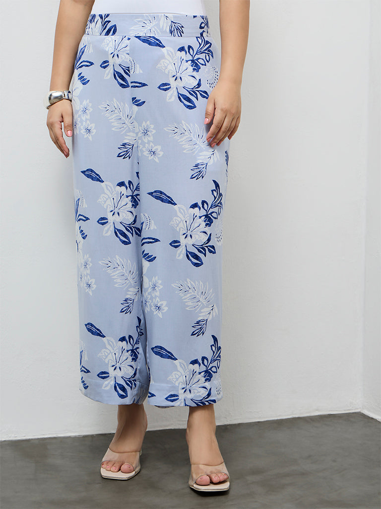 Fast Wear Light Blue Floral Printed Ethnic Pants
