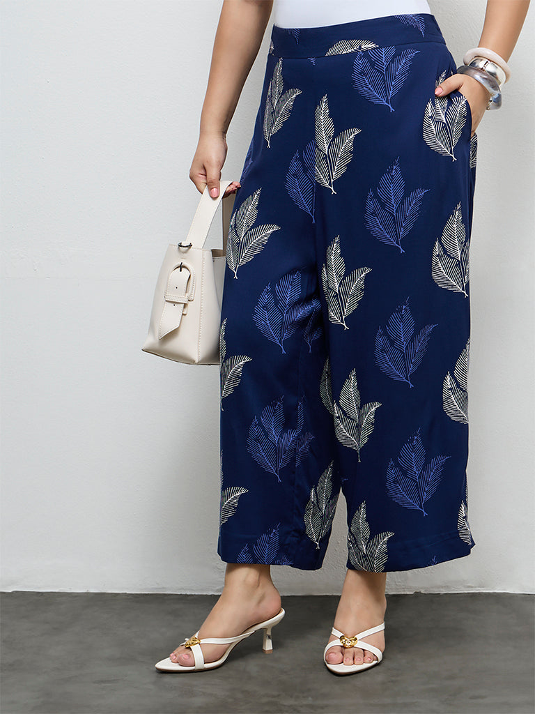 Fast Wear Indigo Foliage Printed Ethnic Pants