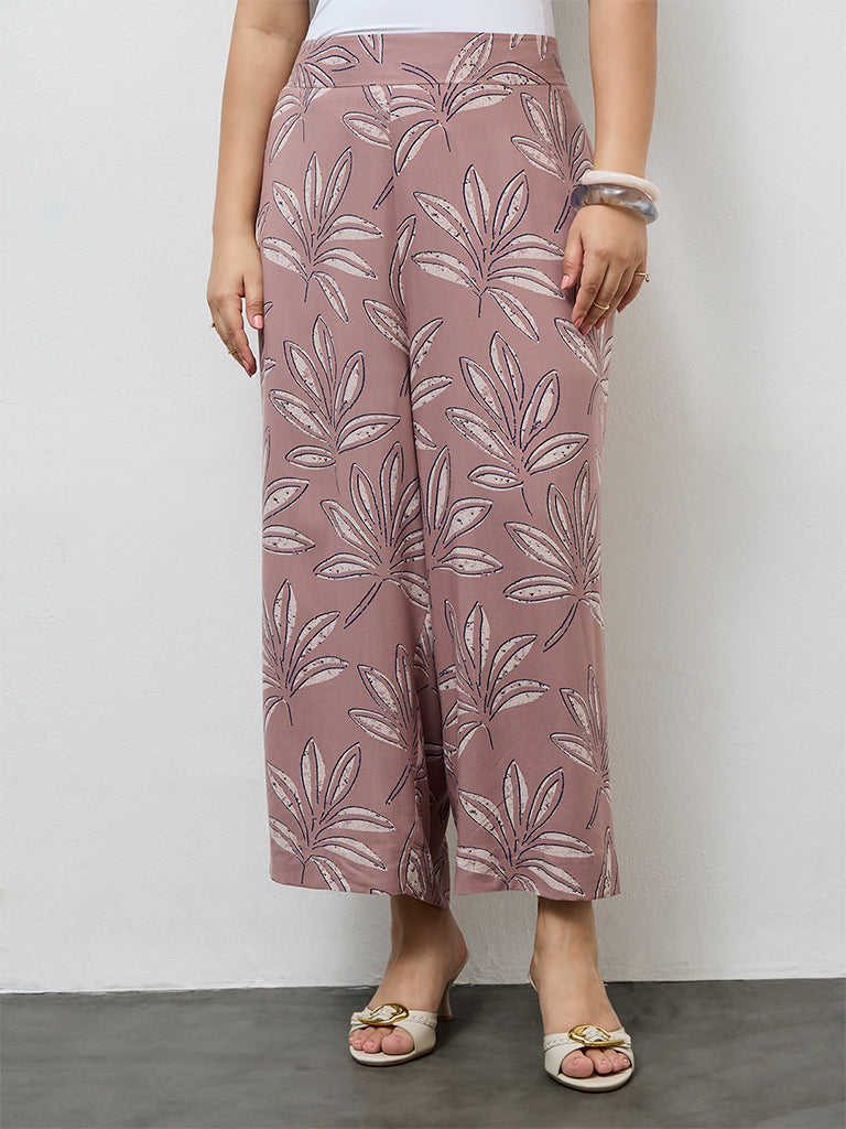 Fast Wear Mauve Botanical Printed Ethnic Pants