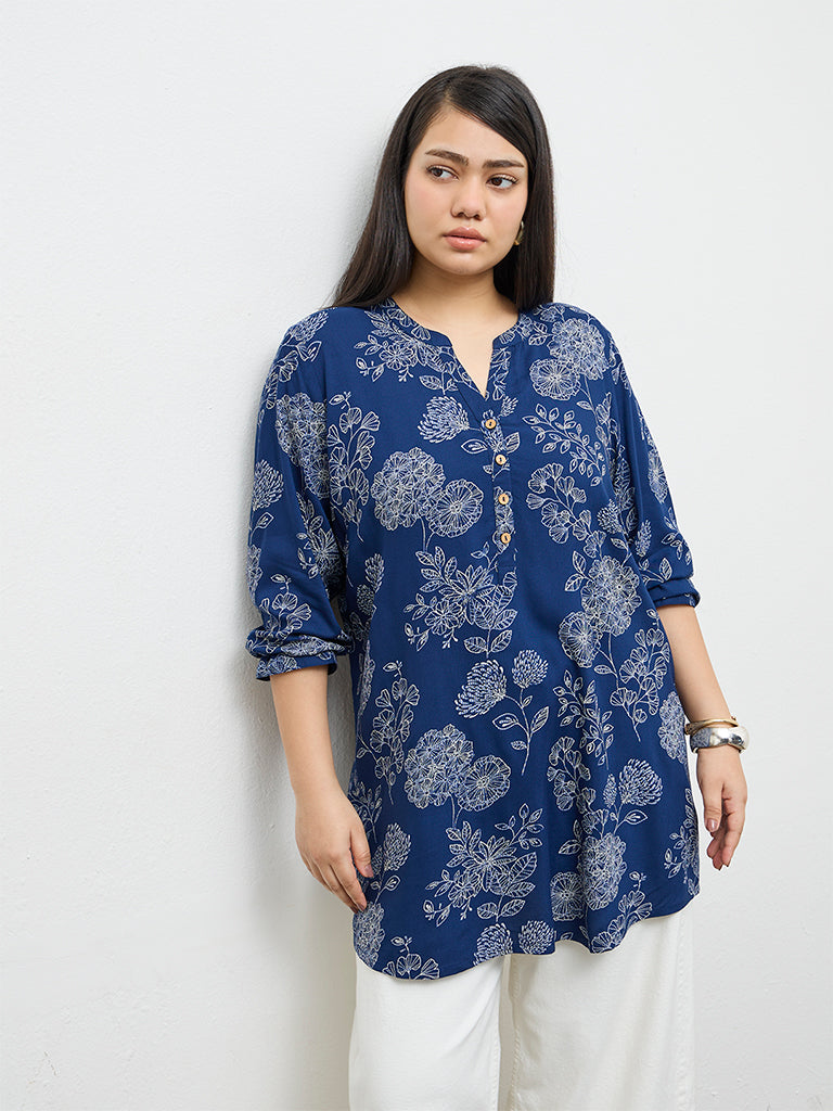 Fast Wear Indigo Floral Printed Tunic