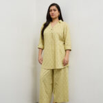 Fast Wear Lime Floral Textured A-Line Cotton Tunic