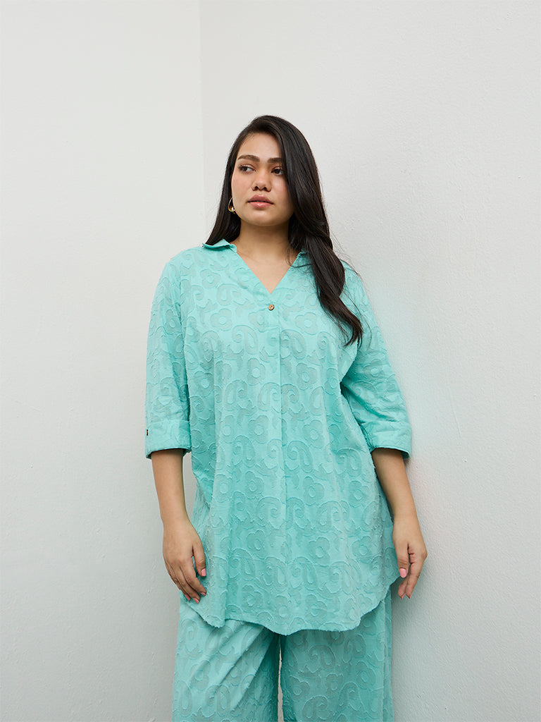 Fast Wear Turquoise Paisley Textured Tunic
