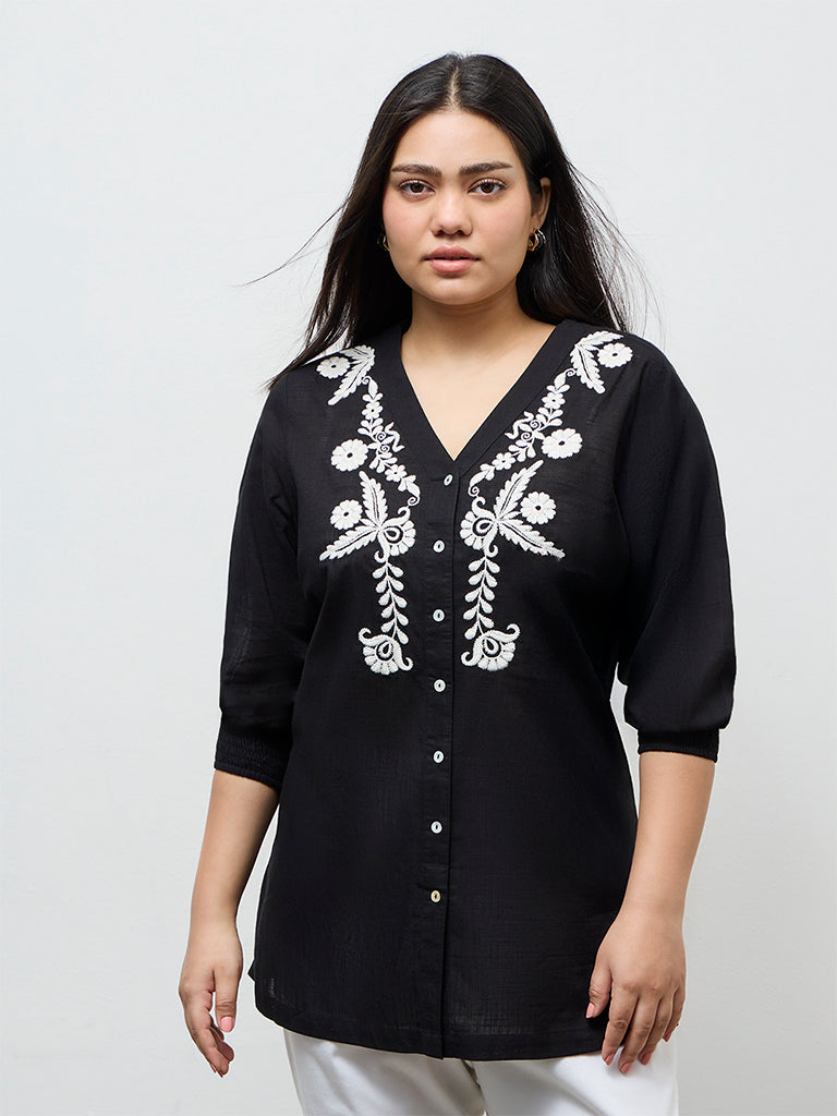 Fast Wear Black Embroidered Cotton Tunic