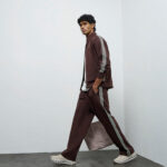 Fast Wear Dark Brown Striped Relaxed-Fit Mid-Rise Track Pants