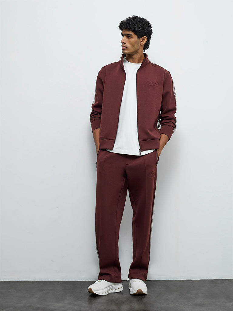 Fast Wear Brown Striped Relaxed-Fit Mid-Rise Track Pants