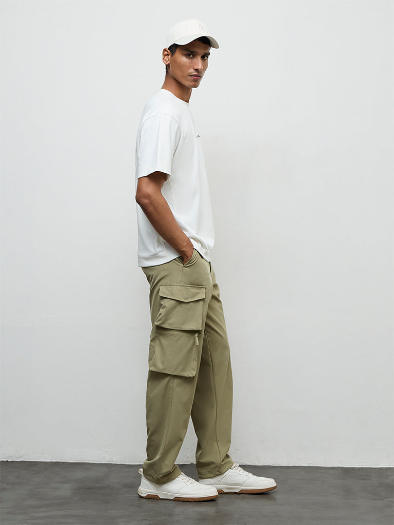 Fast Wear Olive Relaxed-Fit Mid-Rise Cargo Pants