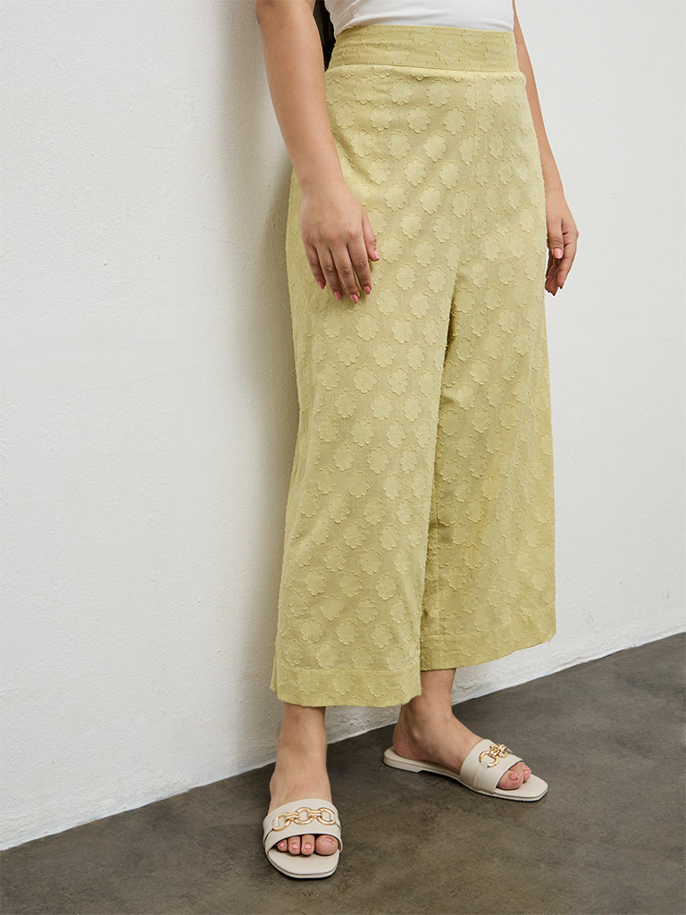 Fast Wear Lime Floral Textured Pants