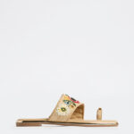 Fast Wear Beige Embroidered Toe-Ring Sandals