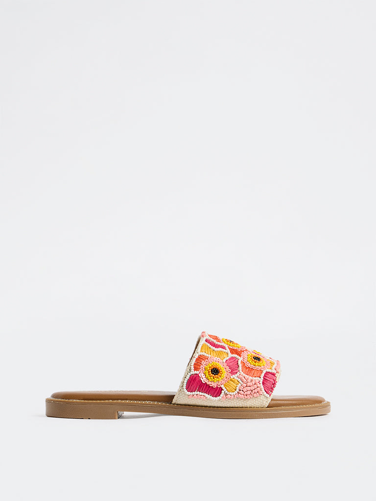 Fast Wear Pink Floral Embroidered Slides