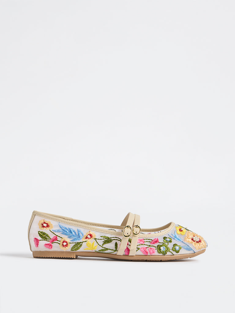 Fast Wear Multicolour Embroidered Mary Jane Shoes