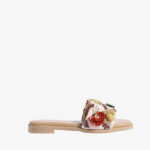 Fast Wear Beige Floral Embroidered Slip-On Slides